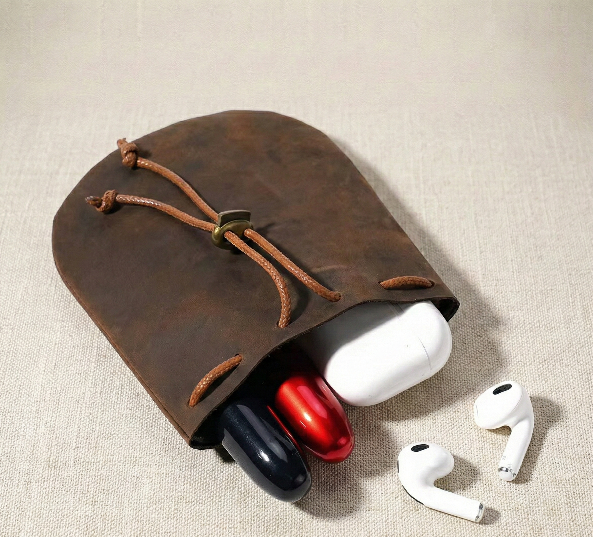 Pochette à Cordon en Cuir Véritable