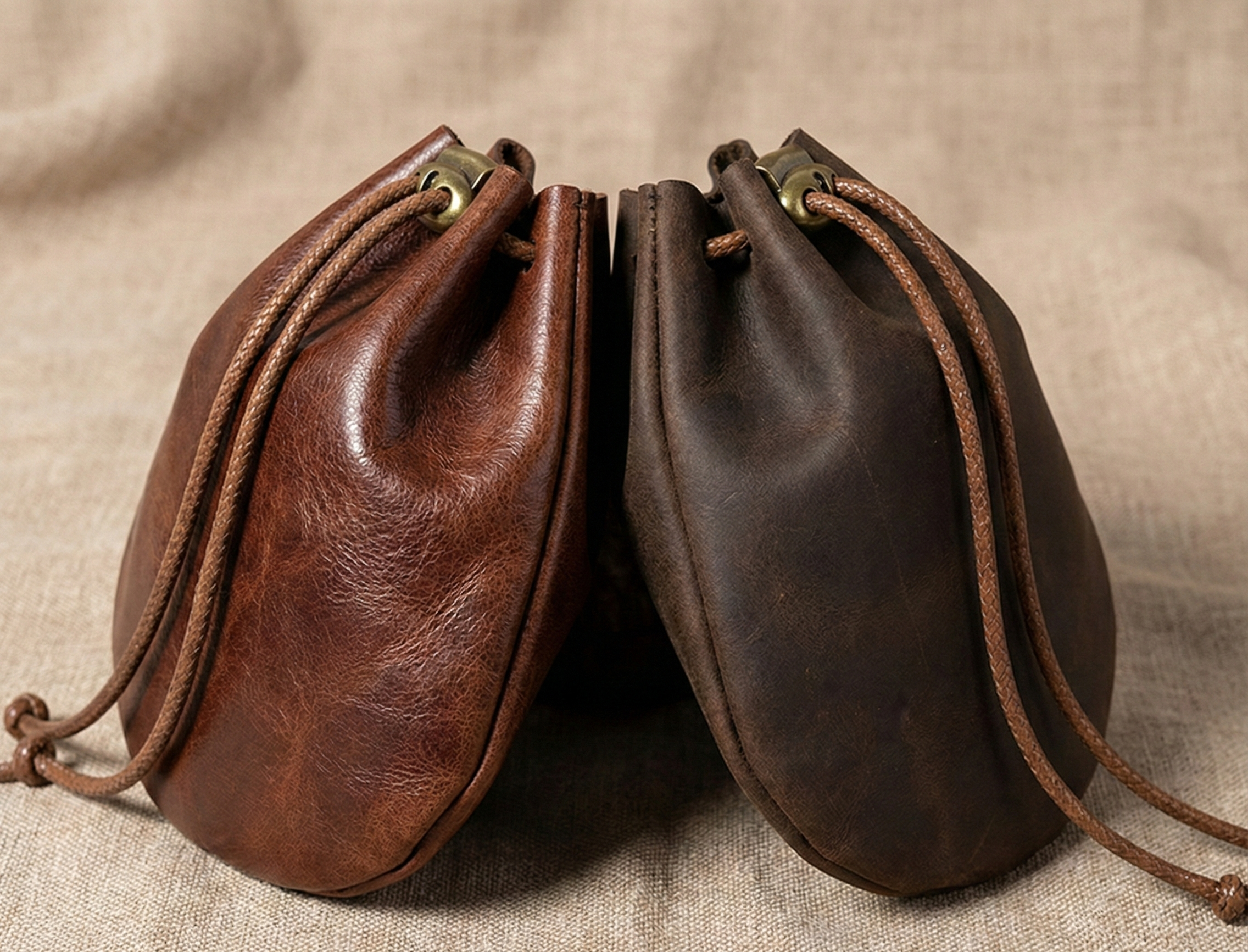 Pochette à Cordon en Cuir Véritable