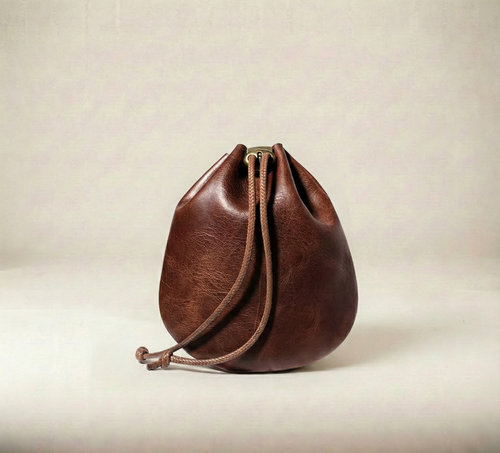 Pochette à Cordon en Cuir Véritable